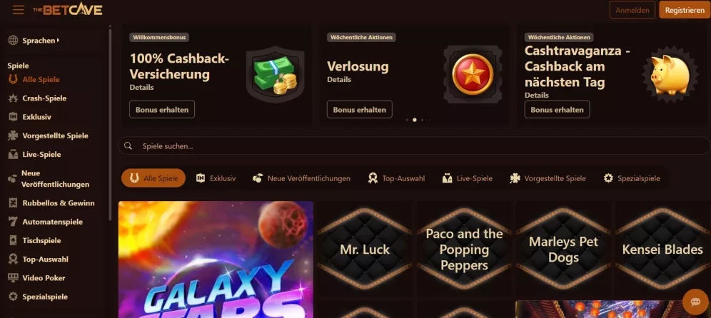 Betcave Casino – 400% Einzahlungsbonus + 100% Cashback-Versicherung für neue Spieler in Deutschland